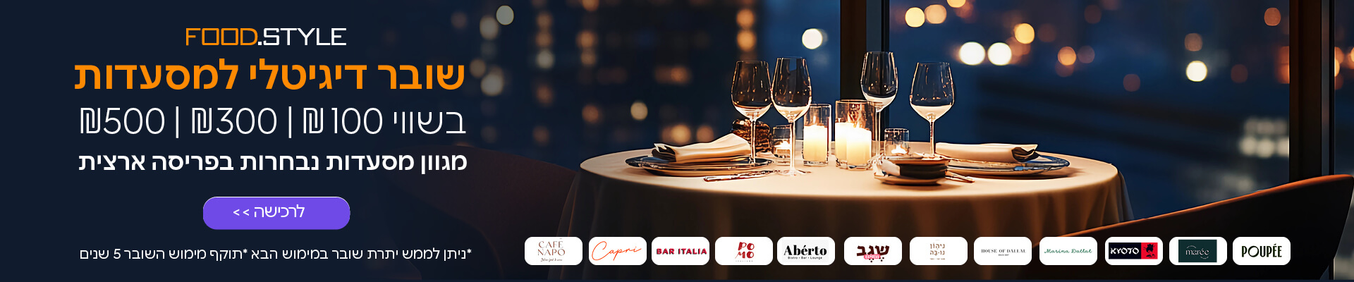 שוברים למגוון מסעדות נבחרות במחיר מיוחד!